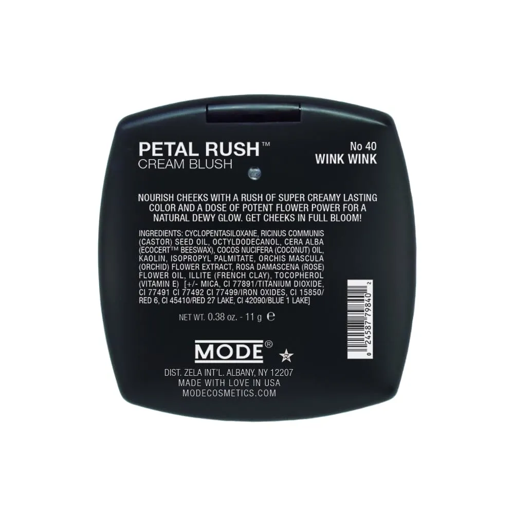 MODE Pink Mauve Cream Blush, Petal Rush Revitalizing Natural Creamy Blusher WINK WINK Moisturizing Dewy Cheek Color, Long Lasting Nourishing Skincare, Full Size Mirrored Compact, Made in NY USA