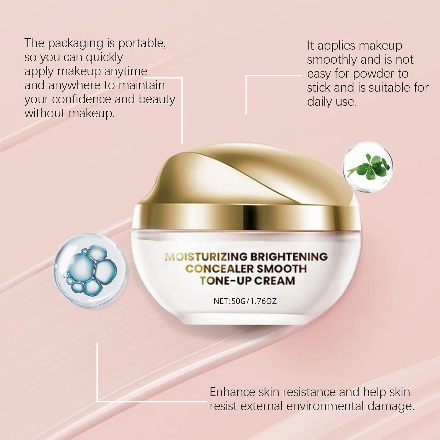 Moisturizing Concealer Smooth Tone-Up Cream, Corrector Iluminador Hidratante Crema Tónica Suave, Skin Moisturizing Tone-Up Cream, 3 In 1 Hydrating Makeup Cream (2)