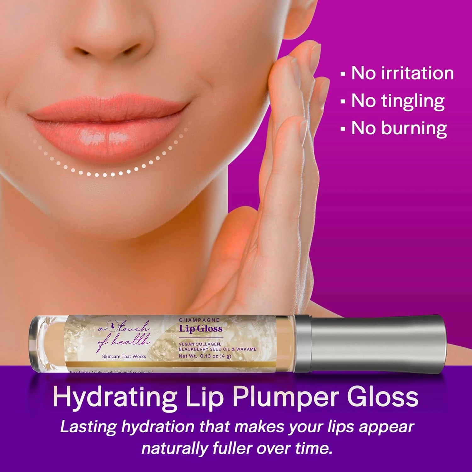 Moisturizing Lip Gloss Plumper – Hydrating Overnight Lip Plumper Treatment with Wakame & Vegan Collagen for Fuller Softer Lips – Anti-Aging, Non-Sticky, Vanilla-Mint (Champagne)