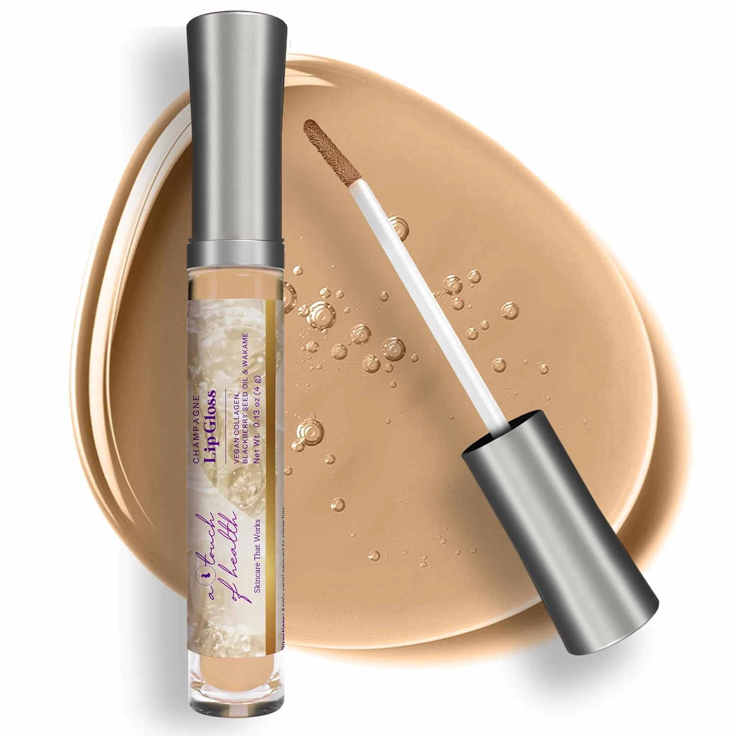 Moisturizing Lip Gloss Plumper – Hydrating Overnight Lip Plumper Treatment with Wakame & Vegan Collagen for Fuller Softer Lips – Anti-Aging, Non-Sticky, Vanilla-Mint (Champagne)