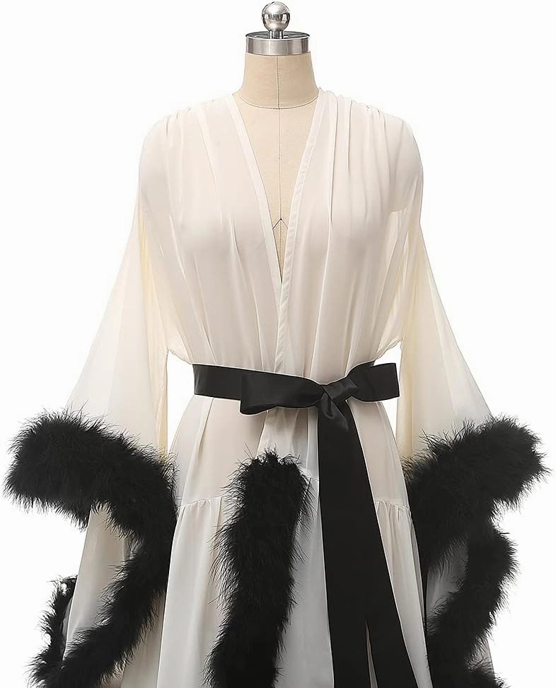 Molisa Sexy Feather Bridal Robes Chiffon Bridal Dressing Gown Short Wedding Scarf Illusion Lingerie Nightgown Sleepwear