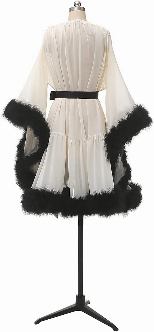 Molisa Sexy Feather Bridal Robes Chiffon Bridal Dressing Gown Short Wedding Scarf Illusion Lingerie Nightgown Sleepwear