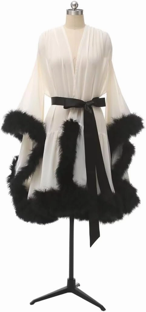 Molisa Sexy Feather Bridal Robes Chiffon Bridal Dressing Gown Short Wedding Scarf Illusion Lingerie Nightgown Sleepwear