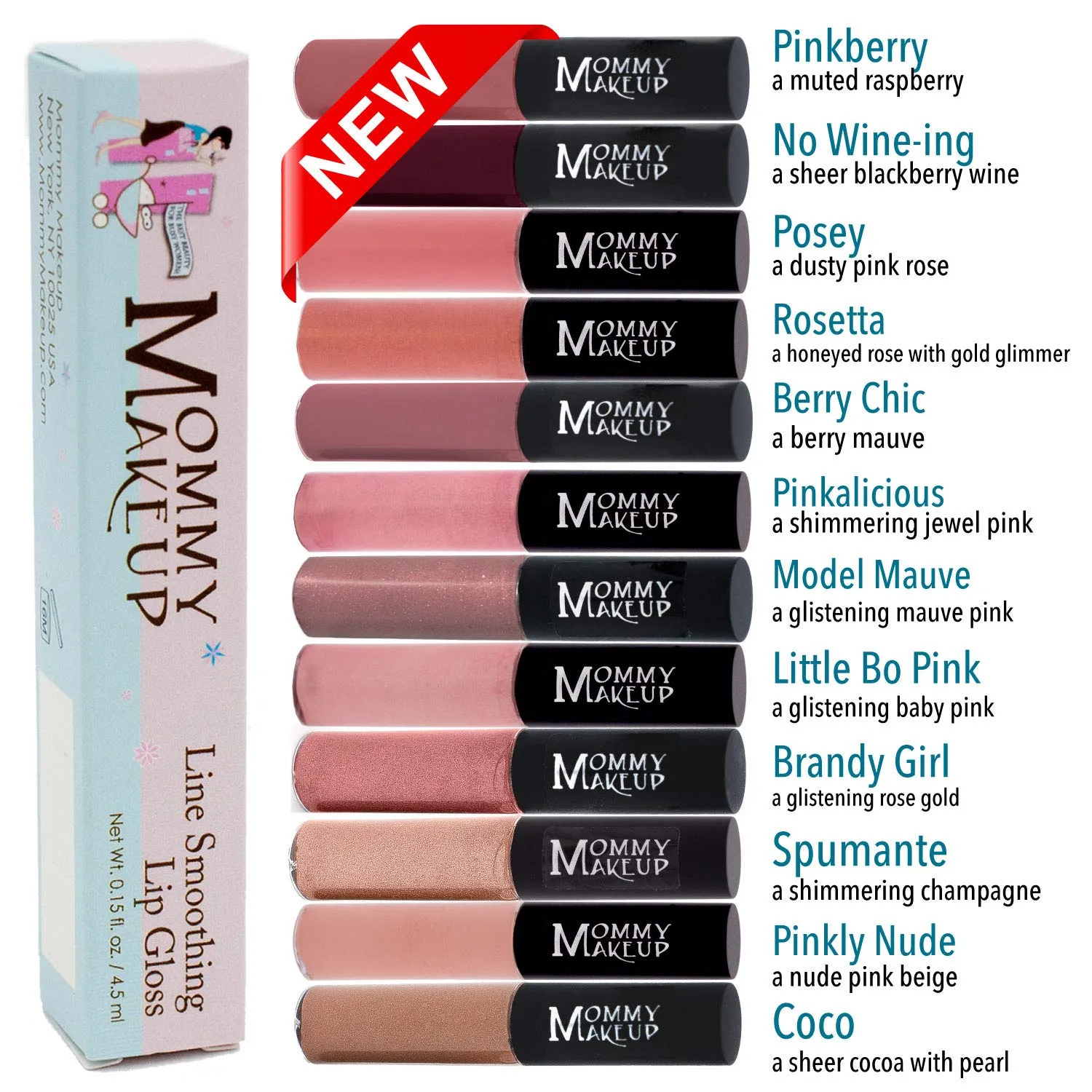 Mommy Makeup Line Smoothing Lip Gloss with Brown Algae & Golden Seaweed - Glossy, Moisturizing, High Shine, Paraben Free Lipgloss in Coco (A Sheer Cool Cocoa with Pearl)