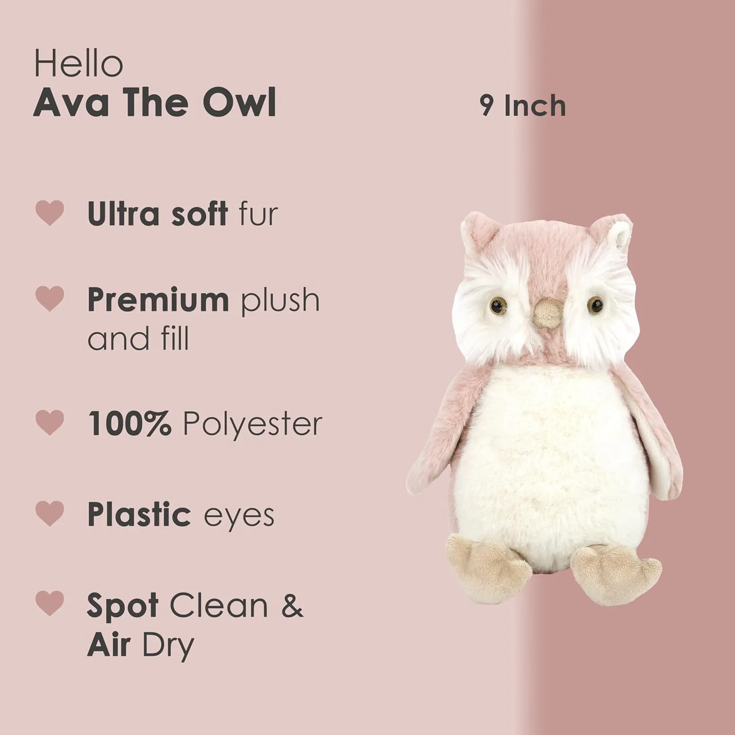 MON AMI Ava The Owl Stuffed Animal – 9”, Soft & Cuddly, Owl Plush Toy, Use as Toy/Nursery Room Décor, for Kids of All Ages