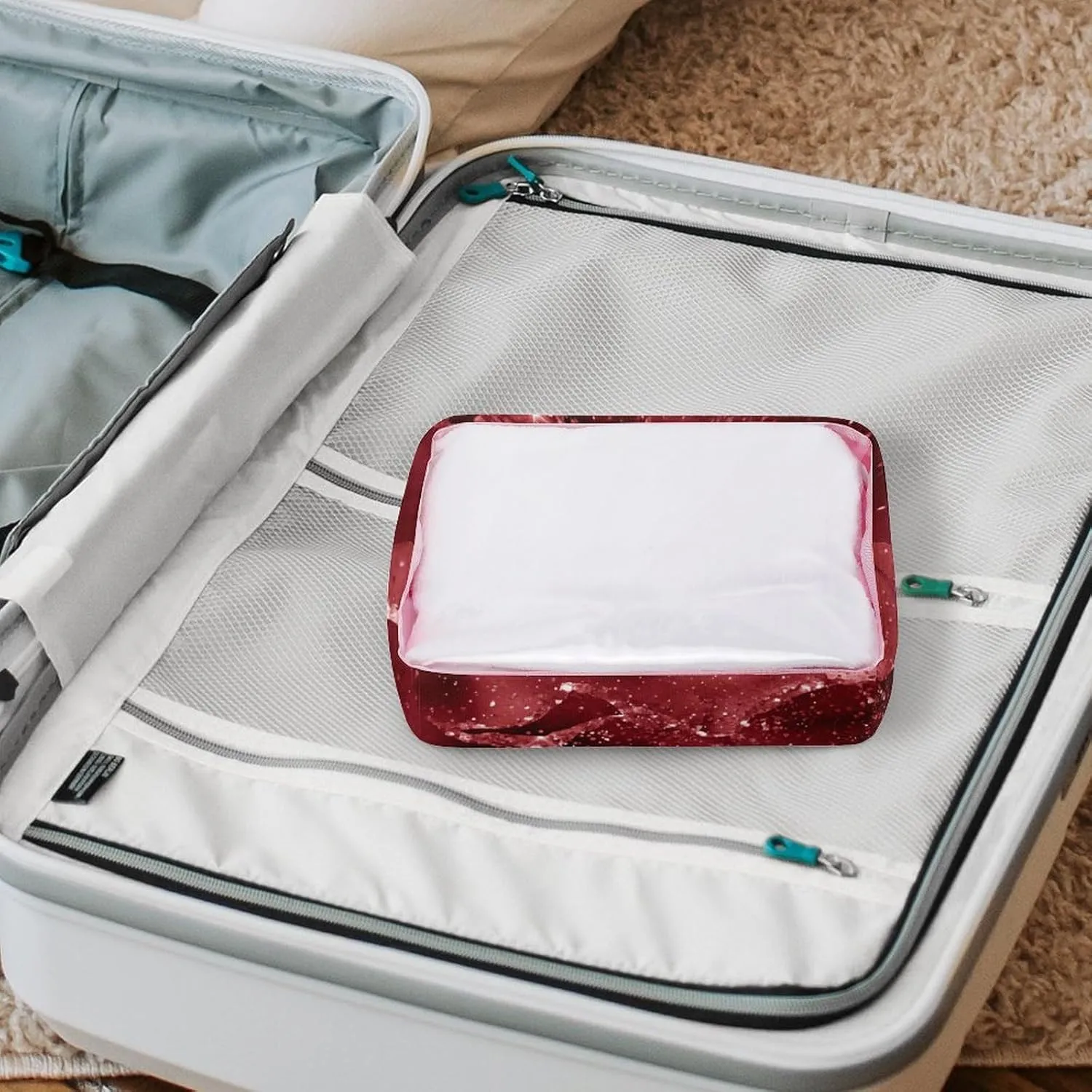 Moody Crimson Agate Dark Blood Red Jewel Tone Transparent Storage Bag, 5-piece Makeup Bag Set Pink-style