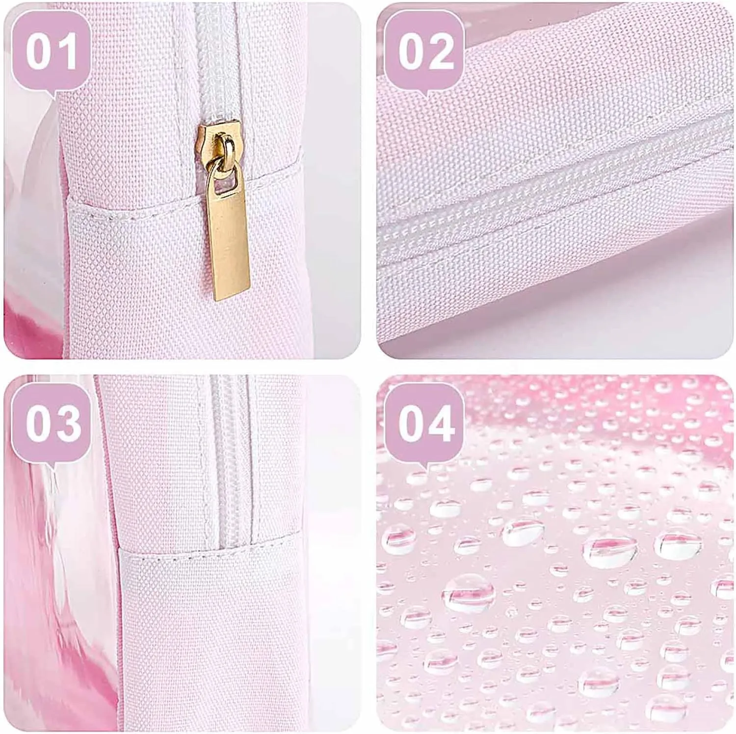 Moody Crimson Agate Dark Blood Red Jewel Tone Transparent Storage Bag, 5-piece Makeup Bag Set Pink-style