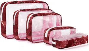 Moody Crimson Agate Dark Blood Red Jewel Tone Transparent Storage Bag, 5-piece Makeup Bag Set Pink-style