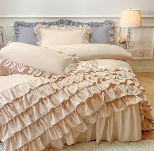 MOOWOO Girls Bedding,Waterfall Ruffle Duvet Cover -Twin 2 Piece Shabby Chic Bedding Solid Color Soft and Breathable with Zipper Closure,Corner Ties,Aesthetic Bedding, Champagne