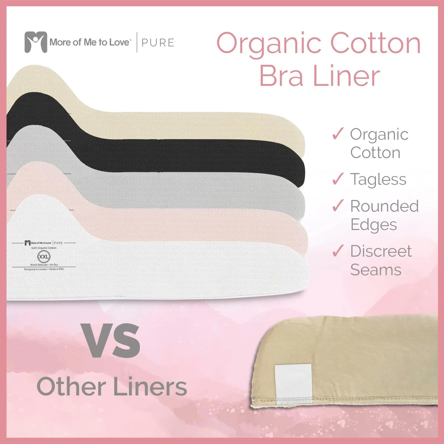 More of Me to Love Organic Cotton Bra Liner 4-Pack (Pearl White, Blush Pink, Stone Gray, Fawn Beige)