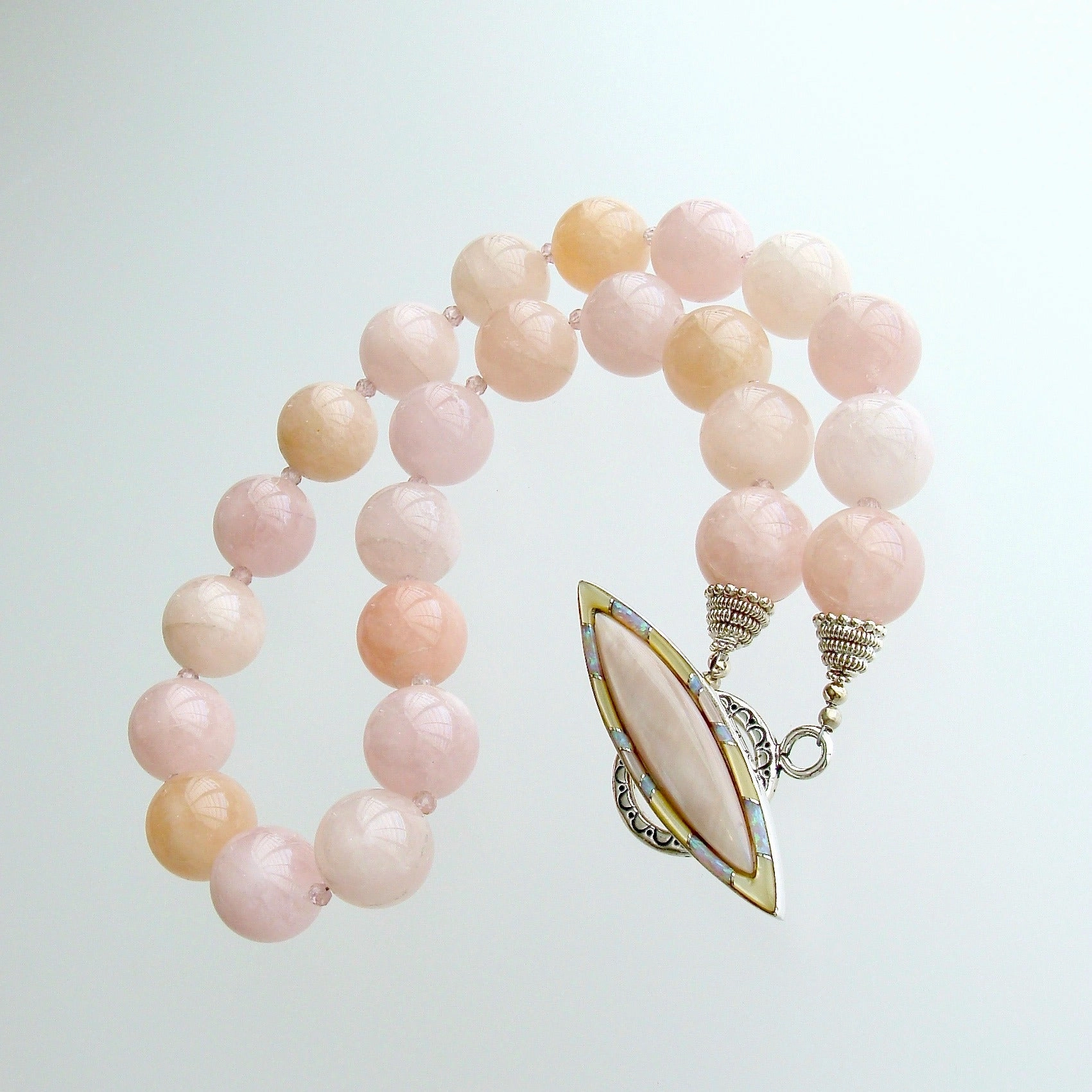 Morganite Beryl Pink Zircon Mother of Pearl Opal Choker Necklace - Dahlia III Necklace