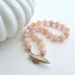 Morganite Beryl Pink Zircon Mother of Pearl Opal Choker Necklace - Dahlia III Necklace
