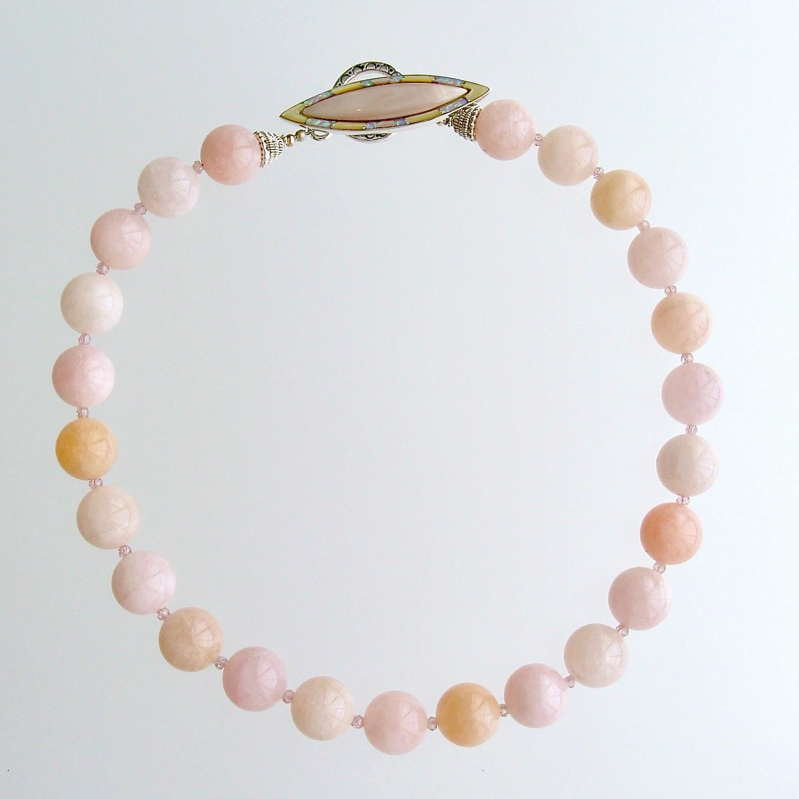 Morganite Beryl Pink Zircon Mother of Pearl Opal Choker Necklace - Dahlia III Necklace