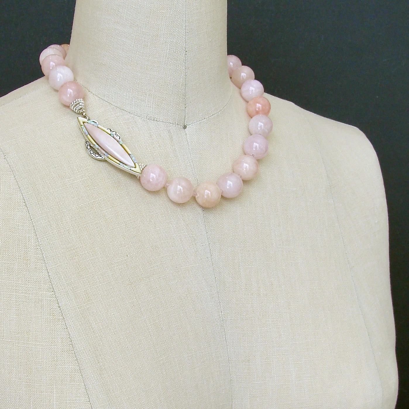 Morganite Beryl Pink Zircon Mother of Pearl Opal Choker Necklace - Dahlia III Necklace