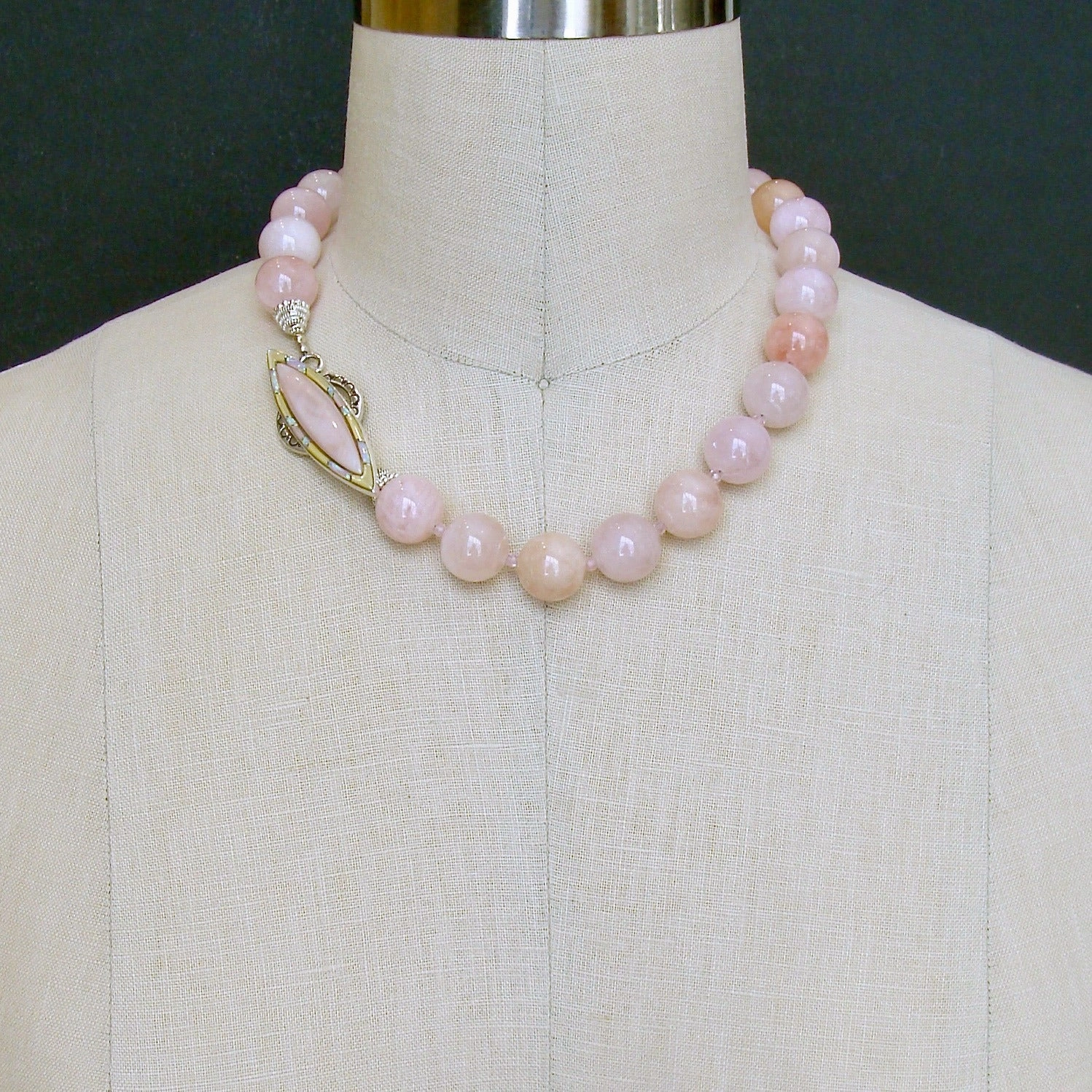 Morganite Beryl Pink Zircon Mother of Pearl Opal Choker Necklace - Dahlia III Necklace