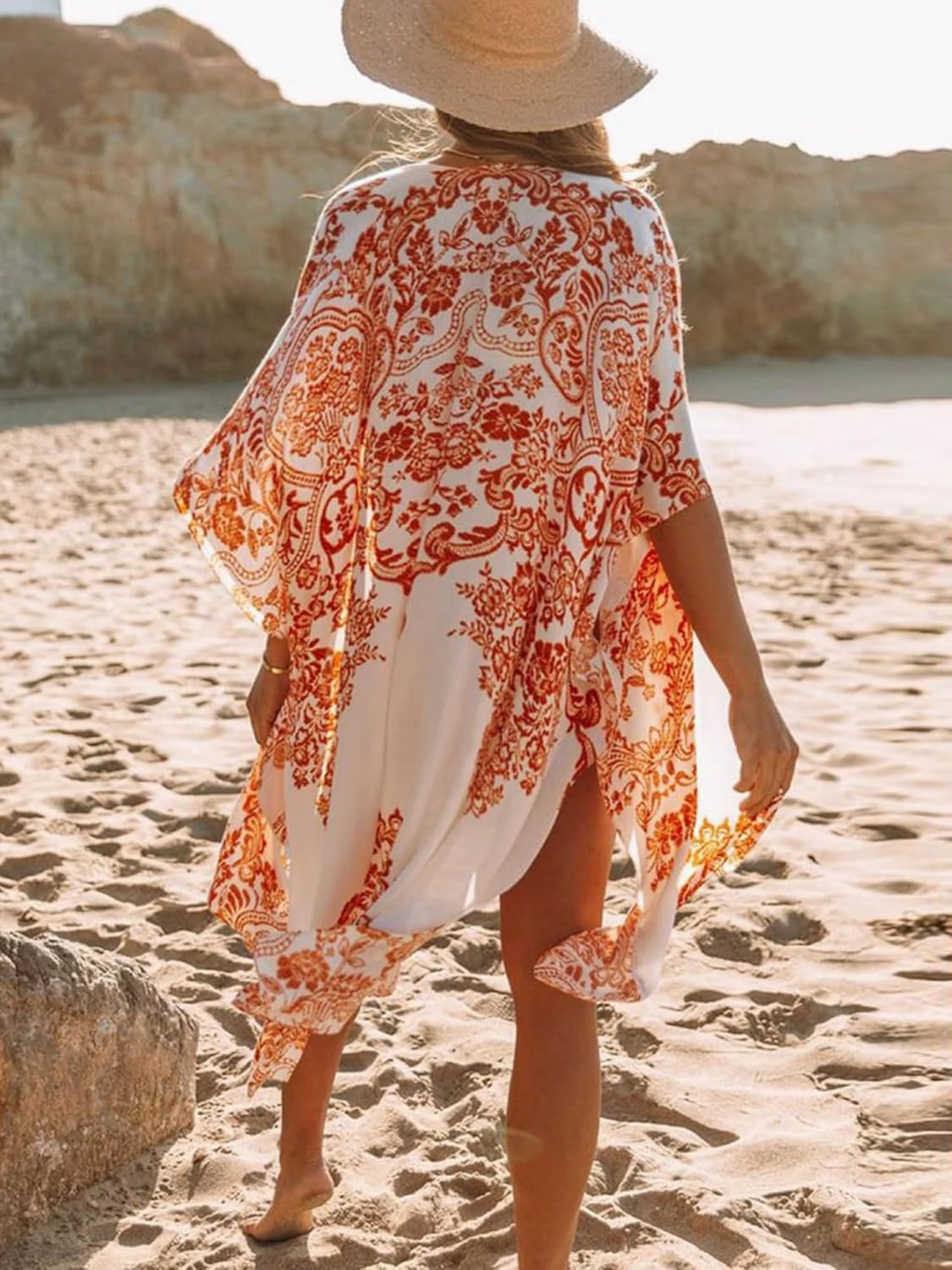 Moss Rose Women's Beach Cover up Swimsuit Kimono with Bohemian Floral Print, Loose Casual Resort Wear