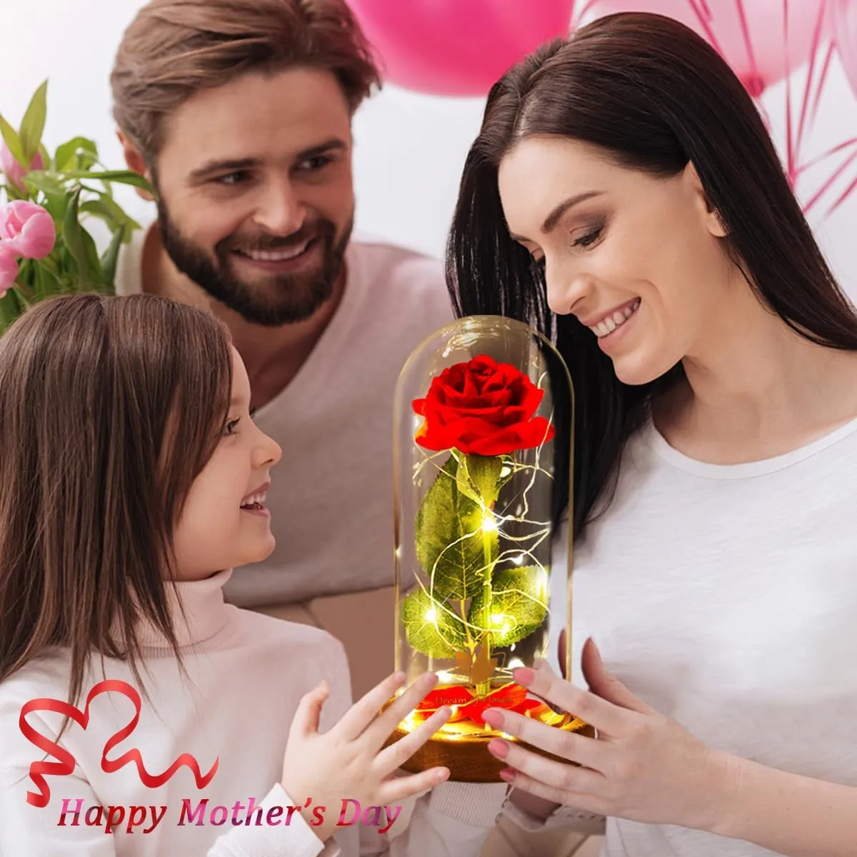 Mothers'Day Gifts for Mom,Beauty and The Beast Rose in Glass Dome,Birthday Gifts for Women,Red Silk Rose Forever Flowers with Lights,Mom Gift,Romantic Gifts for Her,Anniversary Birthday Gift