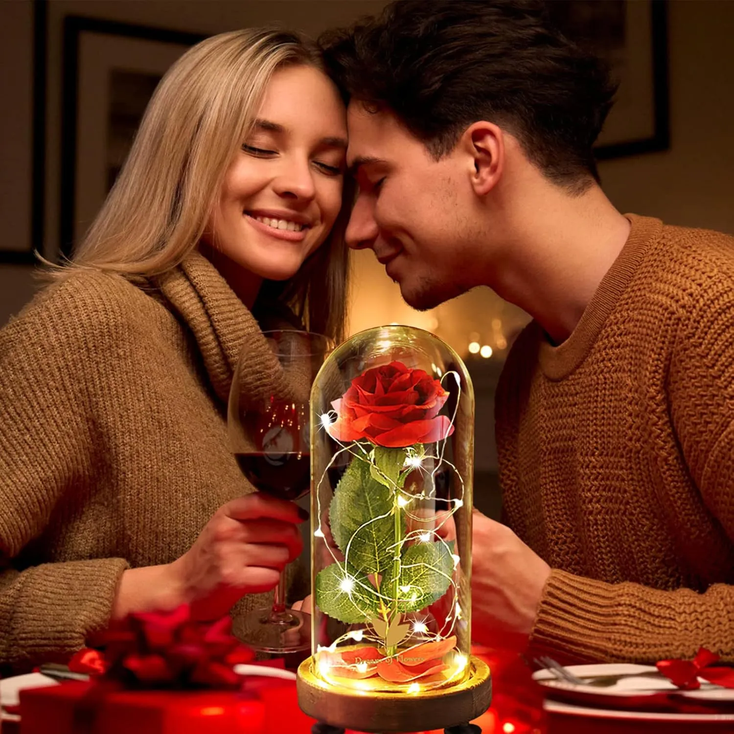 Mothers'Day Gifts for Mom,Beauty and The Beast Rose in Glass Dome,Birthday Gifts for Women,Red Silk Rose Forever Flowers with Lights,Mom Gift,Romantic Gifts for Her,Anniversary Birthday Gift