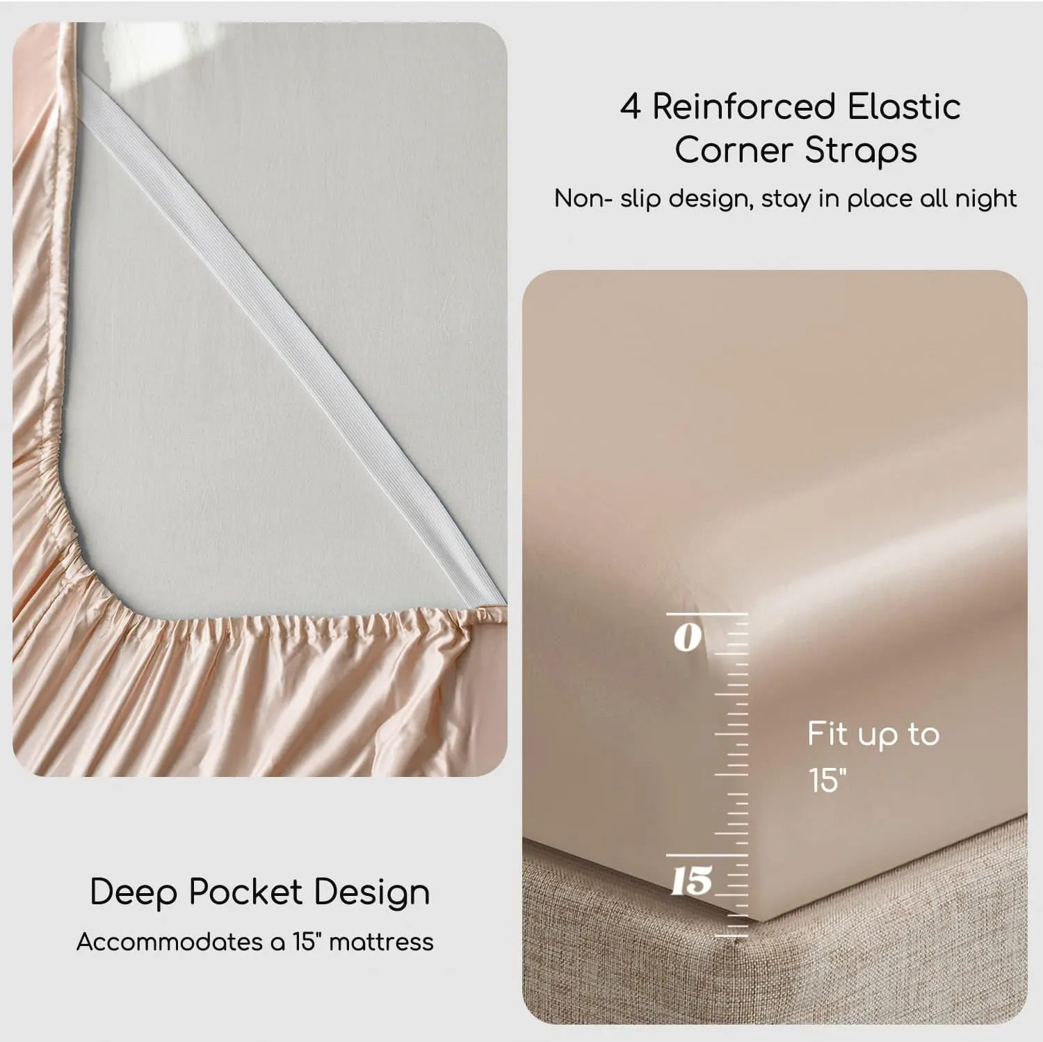 MR&HM Satin Bed Sheets, Queen Size Sheets Set, 4 Pcs Silky Bedding Set with 15 Inches Deep Pocket for Mattress (Queen, Champagne)
