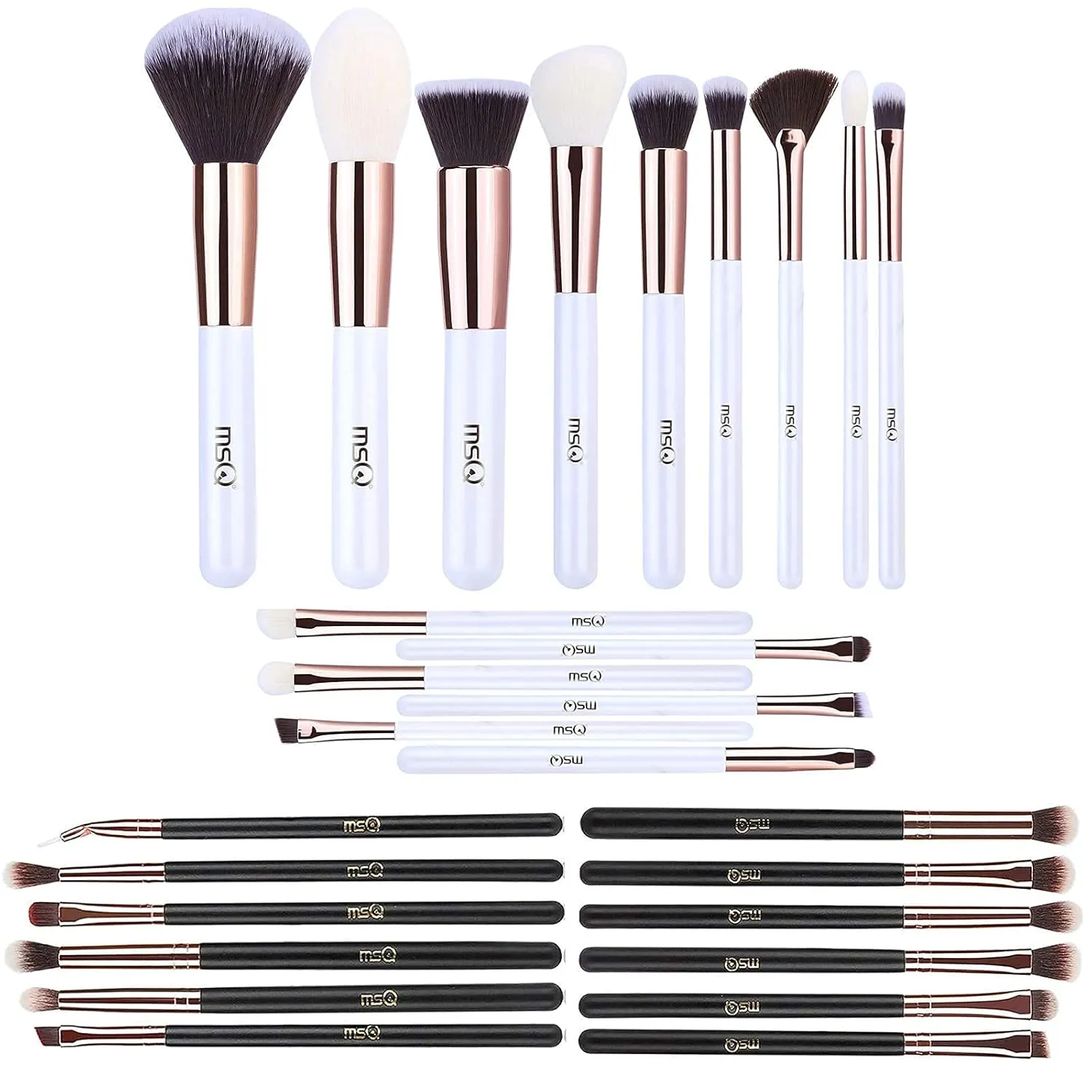 MSQ 15 Pcs White Brush set and 12pcs Rose Gold Eye Makeup Brushes Set, Premium Synthetic Foundation Brush Blending Eyeshadow Eyebrow, Face Powder Blush Concealers Eyeshadow Brush Make up Brushes Set