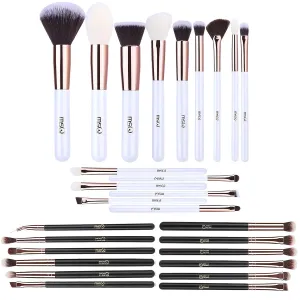 MSQ 15 Pcs White Brush set and 12pcs Rose Gold Eye Makeup Brushes Set, Premium Synthetic Foundation Brush Blending Eyeshadow Eyebrow, Face Powder Blush Concealers Eyeshadow Brush Make up Brushes Set