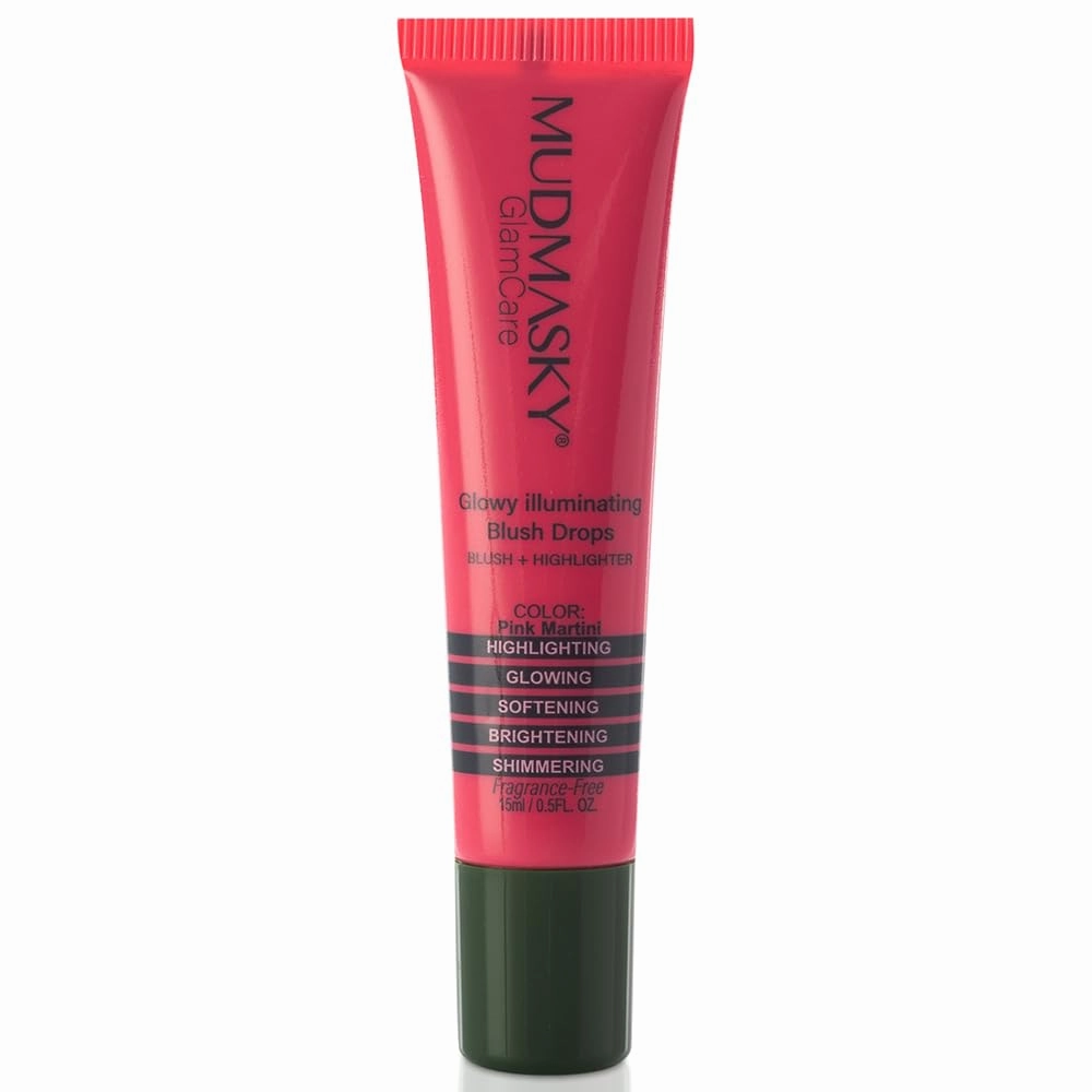 MUDMASKY GlamCare Illuminating Blush Drops - Pink Martini 15milliliter/0.5ounce - Long-lasting Natural Glow & Plumping Cheekbones - Perfect Gifts for Women - Beauty Blush & Make Up for Radiant Skin
