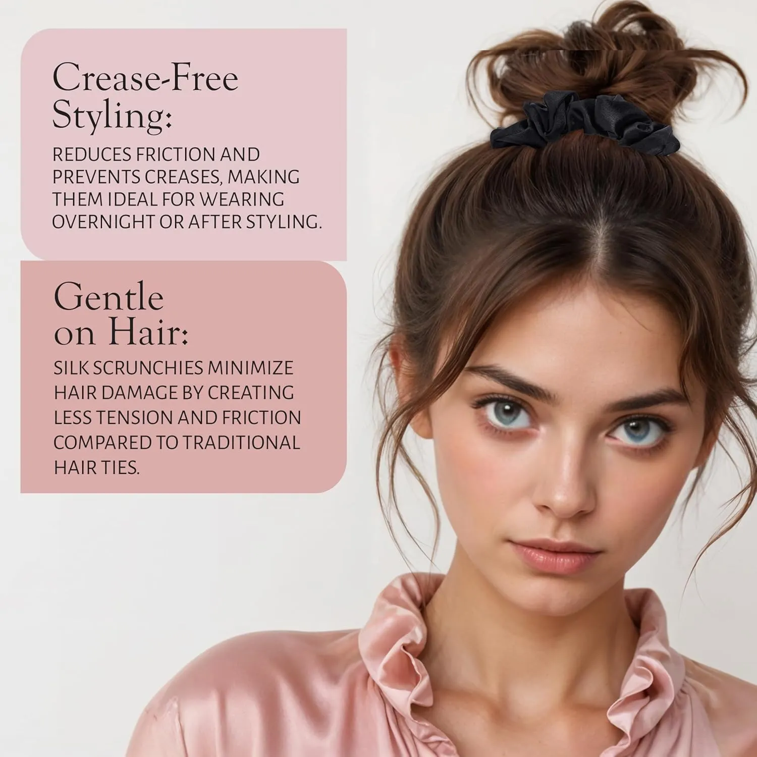 Mulberry Silk Skinny Hair Scrunchies, 6 Pack - Silk Hair Ties for All Hair Types, Prevents Hair Breakage & Crease-Free Hold - Elegant Beige, Blush Pink, Black