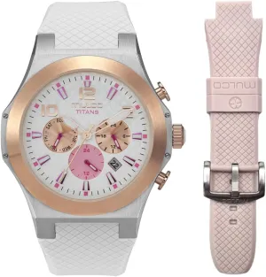 MULCO Titans Watches for Men & Women – Stainless Steel Quartz Watch with Minimalist Analog Display, Mother of Pearl & Crystal Accents, 100m Water Resistant   Free Silicone Wristband (Color May Vary)
