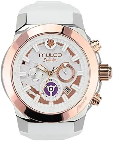MULCO Watches for Women - Enchanted Maple - Silver Stainless Steel Case with Wrist Silicone Band, Large Face with Mother of Pearl and Rose Gold, Quartz Analog Movement, Waterproof - Inspired by Magic