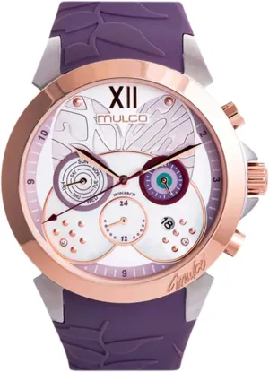 MULCO Watches for Women, Lush, Stainless Steel Case with Wrist Silicone Band, Quartz Multifunctional Movement, Large Face Analog Display with Mother of Pearl and Rose Gold Diamonds-100m Waterproof