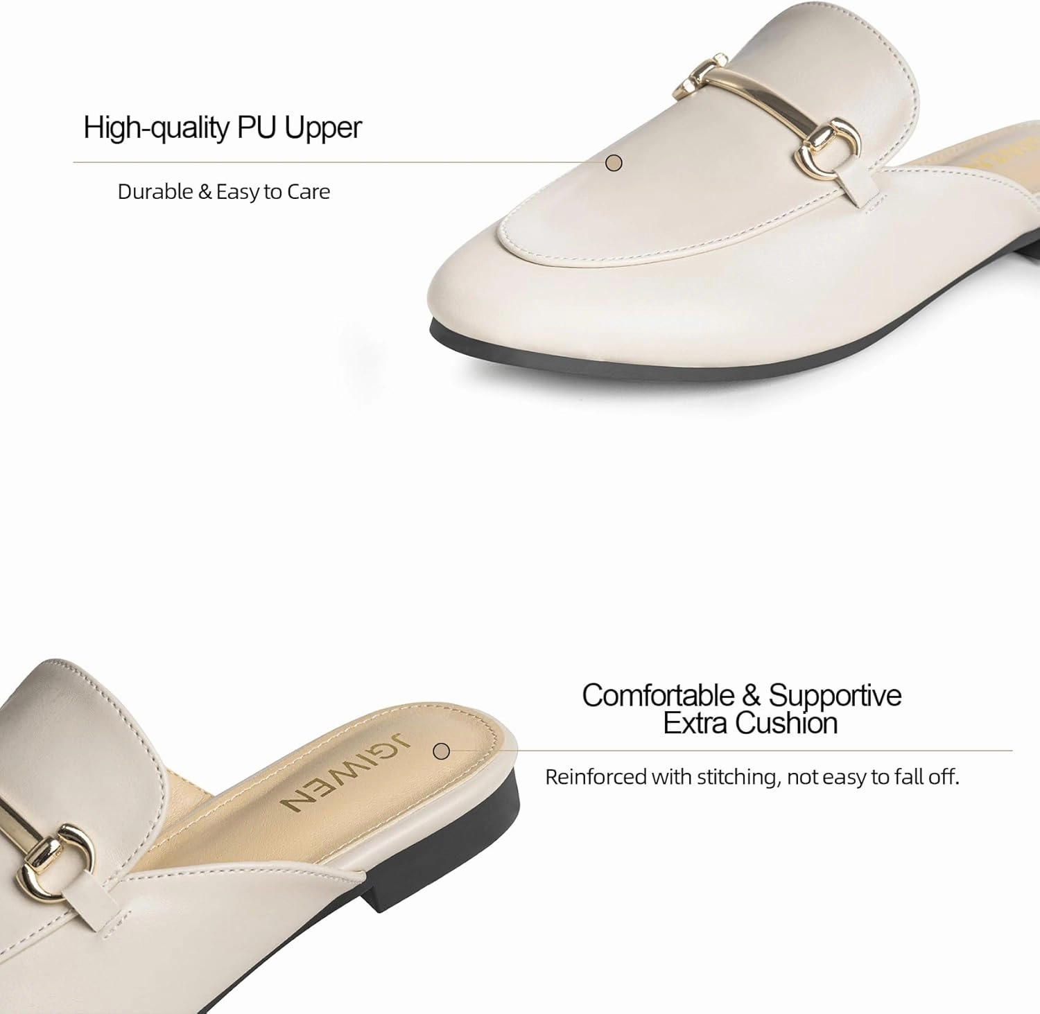 Mules for Woman Flats Comfortable Buckle Mules Round Toe Backless Loafers Womens Slip On Shoes Size 6-10