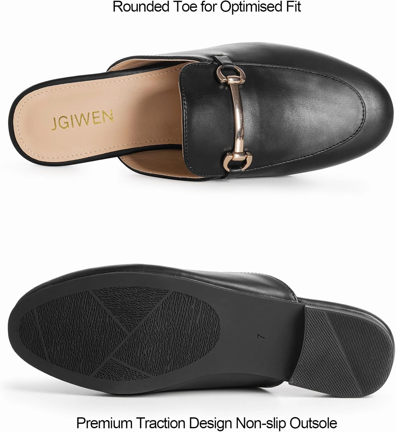 Mules for Woman Flats Comfortable Buckle Mules Round Toe Backless Loafers Womens Slip On Shoes Size 6-10