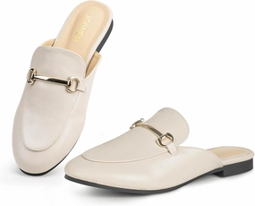 Mules for Woman Flats Comfortable Buckle Mules Round Toe Backless Loafers Womens Slip On Shoes Size 6-10
