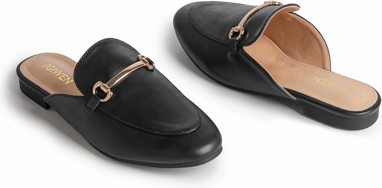 Mules for Woman Flats Comfortable Buckle Mules Round Toe Backless Loafers Womens Slip On Shoes Size 6-10