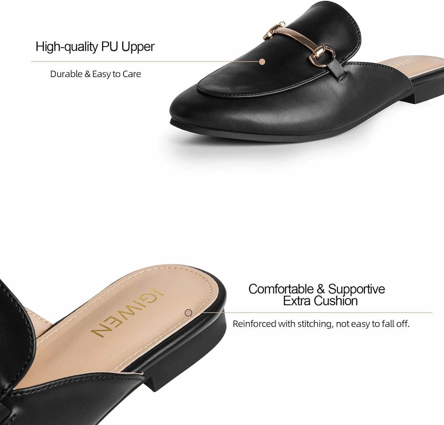 Mules for Woman Flats Comfortable Buckle Mules Round Toe Backless Loafers Womens Slip On Shoes Size 6-10