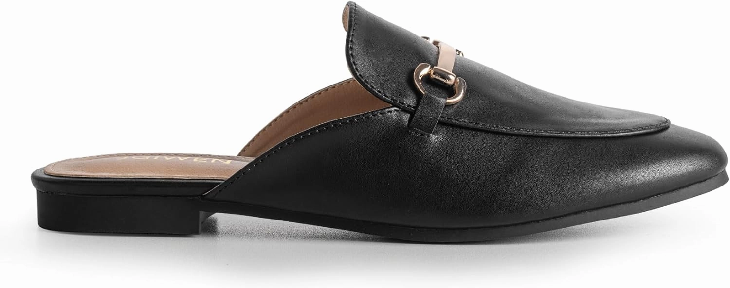 Mules for Woman Flats Comfortable Buckle Mules Round Toe Backless Loafers Womens Slip On Shoes Size 6-10