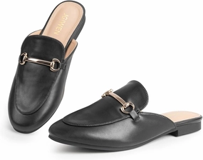 Mules for Woman Flats Comfortable Buckle Mules Round Toe Backless Loafers Womens Slip On Shoes Size 6-10