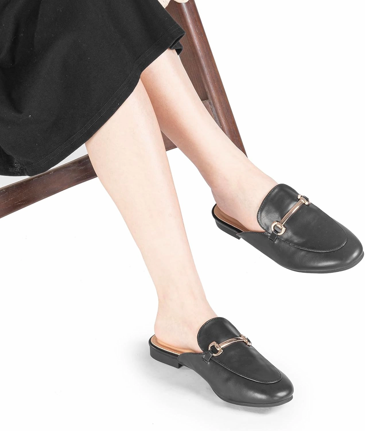 Mules for Woman Flats Comfortable Buckle Mules Round Toe Backless Loafers Womens Slip On Shoes Size 6-10