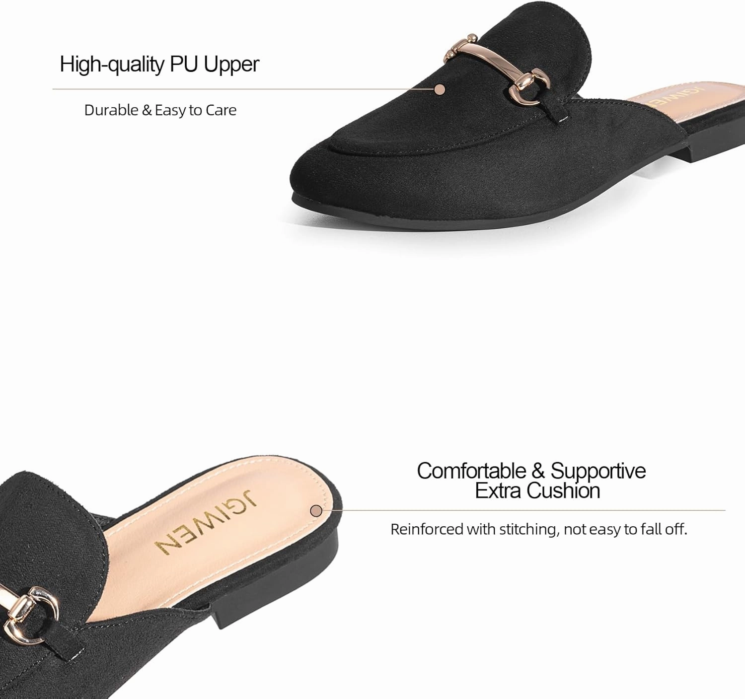 Mules for Woman Flats Comfortable Buckle Mules Round Toe Backless Loafers Womens Slip On Shoes Size 6-10