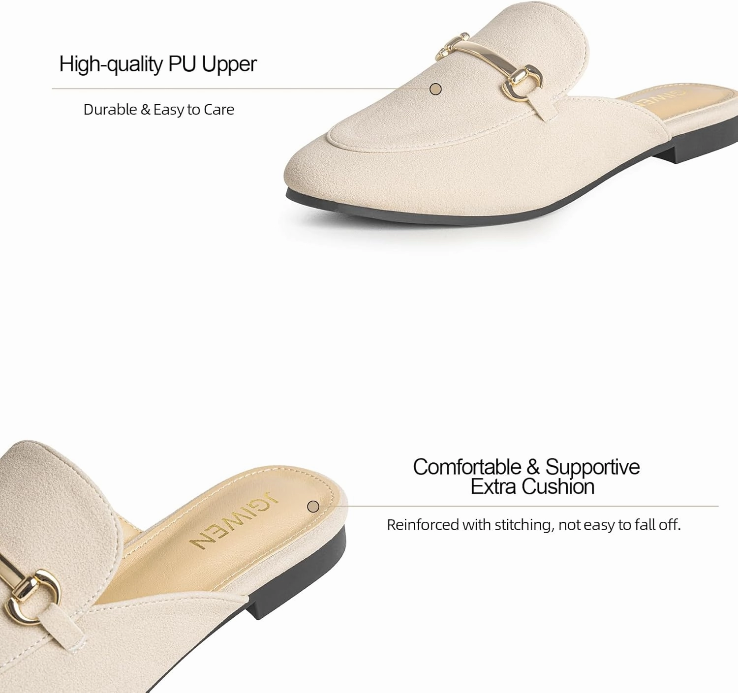 Mules for Woman Flats Comfortable Buckle Mules Round Toe Backless Loafers Womens Slip On Shoes Size 6-10