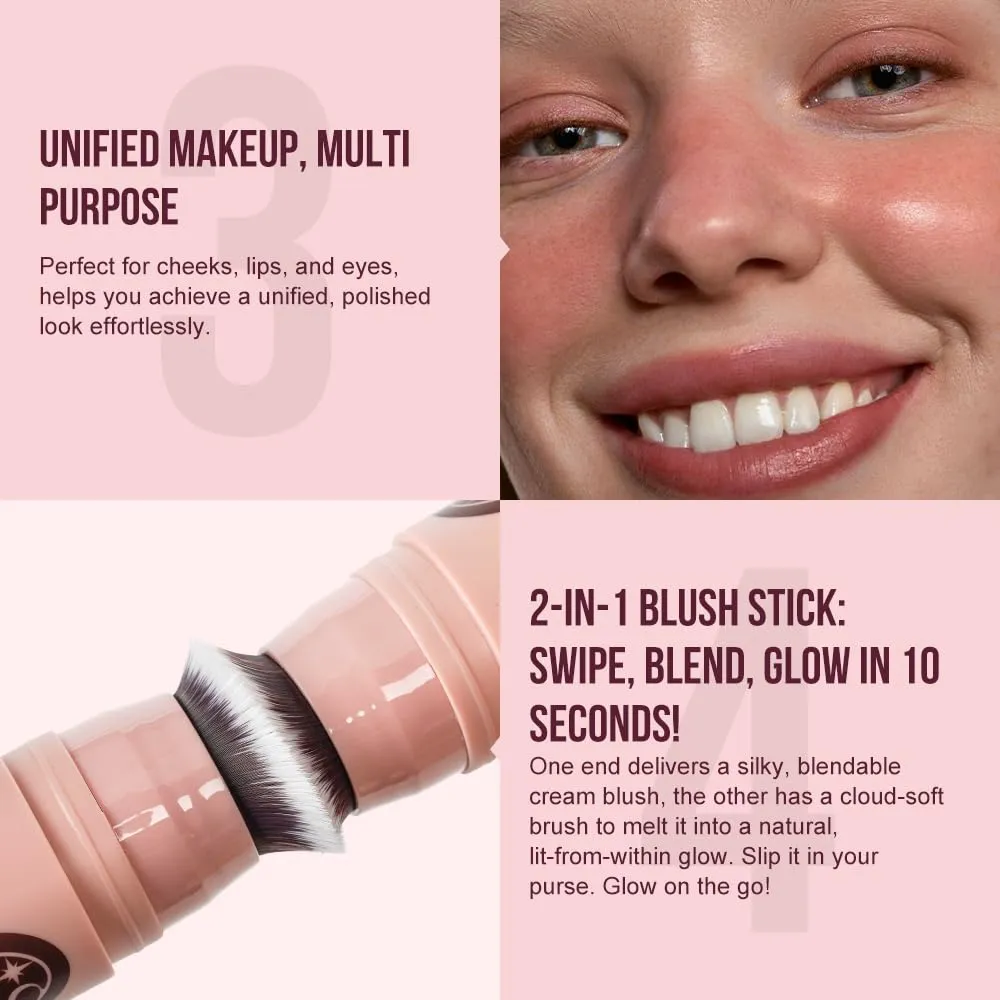Multi-Use Makeup Cream Blush Stick, Unidollss 3-in-1 Buildable Blush Stick for Cheeks, Eyes, and Lips, Hydrating formula, All day wear, Easy Application with Thumb Puff Included (02 INFATUATION)