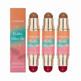 Multi-purpose Contour Stick, Double-Head Contour Eyeshadow Blush, Lightweight Makeup for Eyes, Lips & Cheeks, Light Brown/Light Pink(7.6g/ 0.27 OZ)(3pcs)