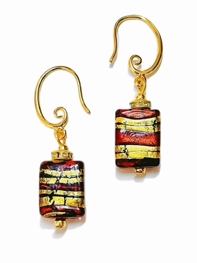 Murano Style Glass Earrings (Burgundy & Gold), Handmade Glass Beads Drop Dangle Earrings, 18k Gold Plated Murano Inspired Jewelry (Wine Red)