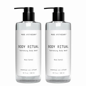 Muse Apothecary Body Ritual Hydrating - Rose Santal Body Wash for Women & Men - Essential Oil Infused Aromatherapy Body Wash - 32 Ounce, 2 Pack