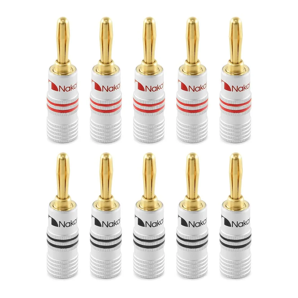 Nakamichi Excel Series 24k Gold Plated Banana Plug 12 AWG - 18 AWG Gauge Size 4mm for Speakers Amplifier Hi-Fi AV Receiver Stereo Home Theatre Audio Wire Cable Screw Connector 10 Pcs (5-Pairs)