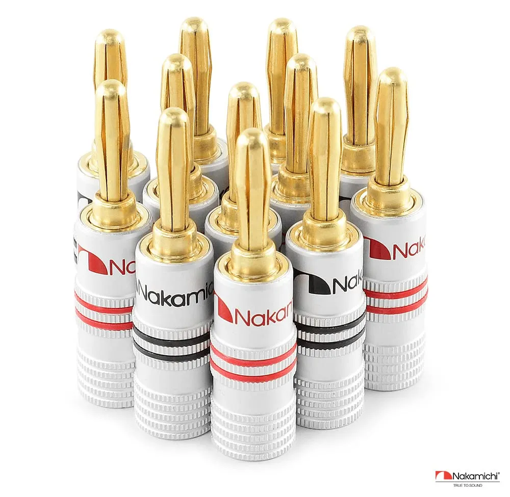Nakamichi Excel Series 24k Gold Plated Banana Plug 12 AWG - 18 AWG Gauge Size 4mm for Speakers Amplifier Hi-Fi AV Receiver Stereo Home Theatre Audio Wire Cable Screw Connector 10 Pcs (5-Pairs)