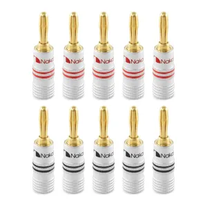 Nakamichi Excel Series 24k Gold Plated Banana Plug 12 AWG - 18 AWG Gauge Size 4mm for Speakers Amplifier Hi-Fi AV Receiver Stereo Home Theatre Audio Wire Cable Screw Connector 10 Pcs (5-Pairs)