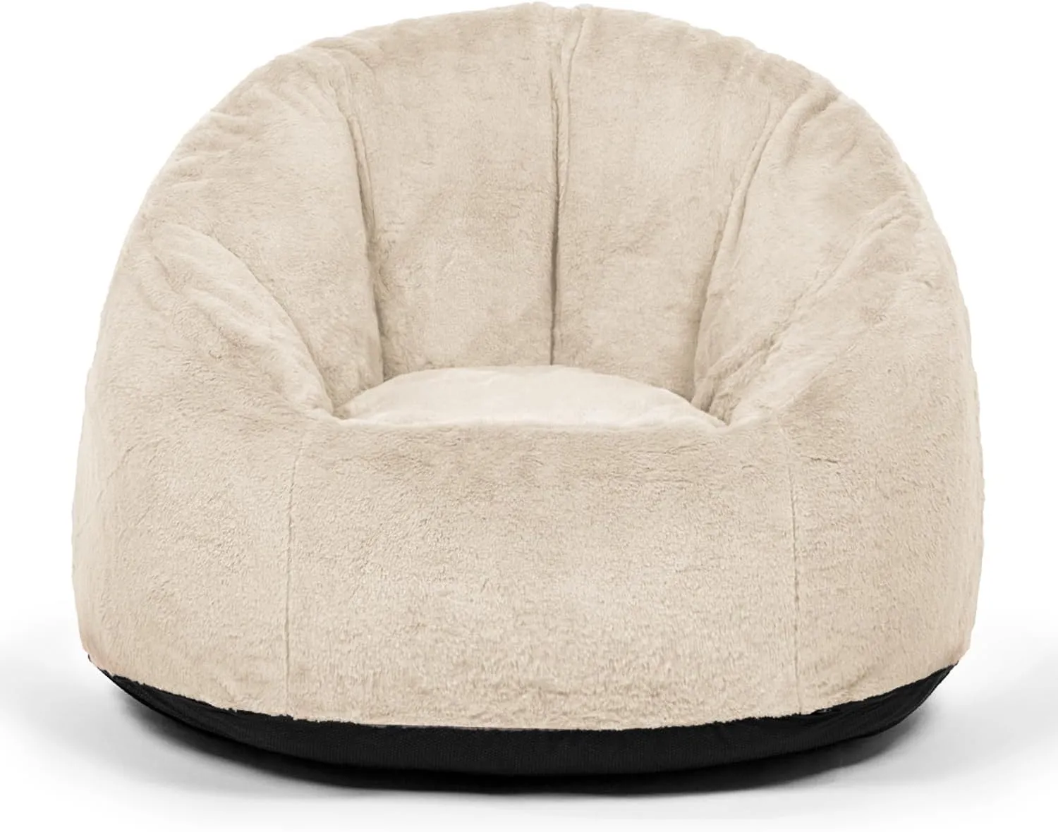 N&V Medium Shell Bean Bag Chair, Adult Size Bean Bag Sack, Foam Filling, Includes Removable and Machine Washable Cover, 37in, Soft Faux Fur, Champagne