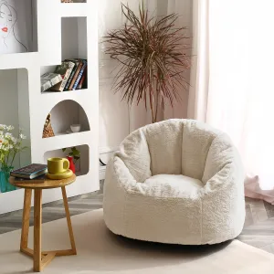 N&V Medium Shell Bean Bag Chair, Adult Size Bean Bag Sack, Foam Filling, Includes Removable and Machine Washable Cover, 37in, Soft Faux Fur, Champagne