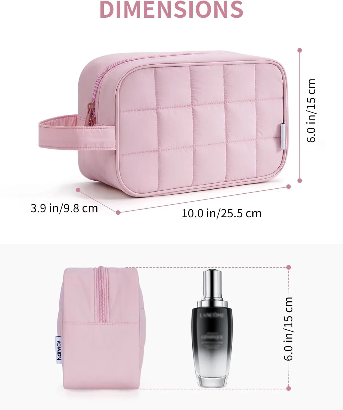 Narwey Puffy Travel Toiletry Bag for Traveling Women Girl, Travel Bag for Toiletries, Cute Makeup Bag Cosmetic Bag Organizer, Quilted Make Up Skincare Medicine Bags (Pink)